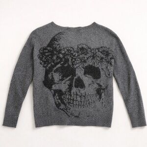 Skull Cashmere 100% Cashmere Skull Sweater Gray Floral Skull Graphic